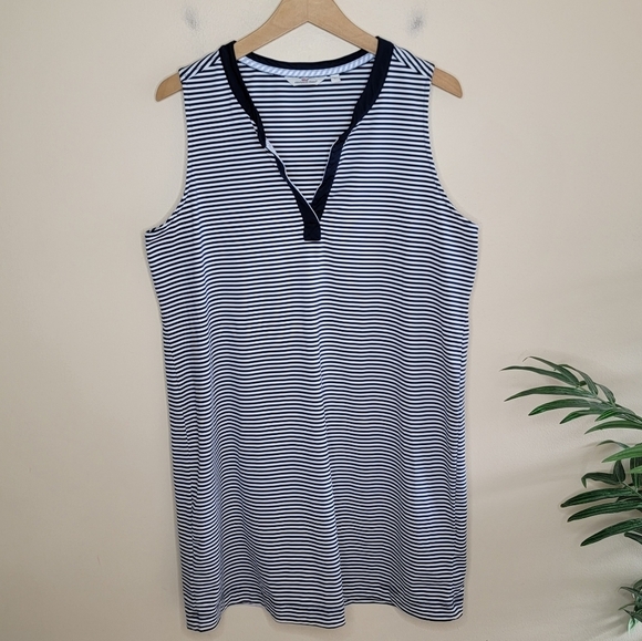 Vineyard Vines | Navy Blue & White Striped V-neck Sleeveless Dress Size Large - Picture 1 of 5